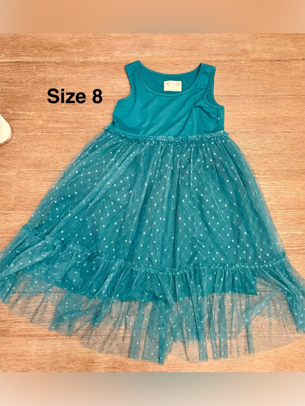 Sleeveless Teal Polka-Dot Tulle Dress for Girls